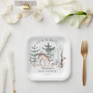 Plato De Papel Baby Shower Rustic Woodland Forest Animals
