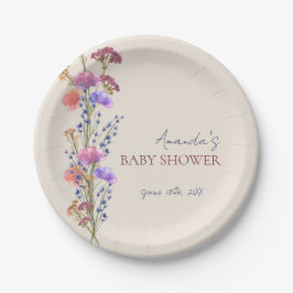 Plato De Papel Baby Shower rústico beige acrílico floral