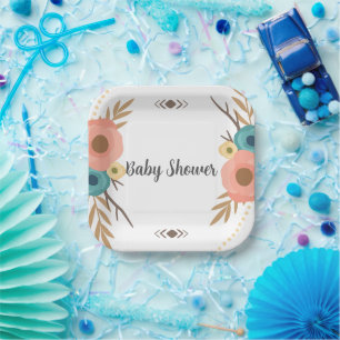 Plato De Papel Baby Shower Rústico Boho
