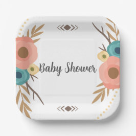 Plato De Papel Baby Shower Rústico Boho
