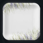 Plato De Papel Baby Shower Rústico de Lavanda y Salvia<br><div class="desc">Presentamos nuestros platos de papel rústicos boho para baby shower. Este diseño simple presenta lavanda a la acuarela con follaje verde salvia suave. Es una obra de arte minimalista y moderna que refleja el romance y el encanto de tu día especial. Creado por Simply Farmhouse Press.</div>