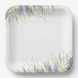 Plato De Papel Baby Shower Rústico de Lavanda y Salvia