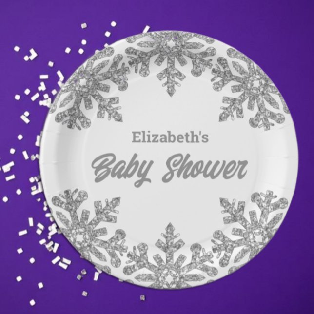 Plato De Papel Baby Shower Silver Snowflake Winter (Subido por el creador)