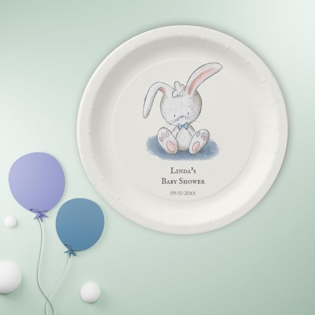 Plato De Papel Baby Shower simple de ligamento azul de conejo bla (Subido por el creador)
