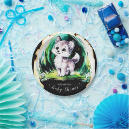 Plato De Papel Baby Shower simple de pequeños lobos