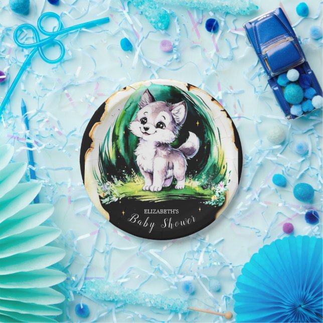 Plato De Papel Baby Shower simple de pequeños lobos (Fiesta)