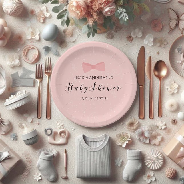Plato De Papel Baby Shower Simply Cute Pink Bow (Subido por el creador)