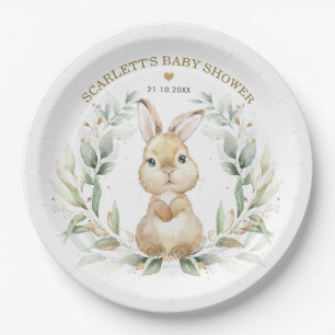 Plato De Papel Baby Shower Soft Greenery Bunny Easter Rabbit