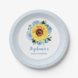Plato De Papel Baby Shower Sunflower Dusty Blue Floral