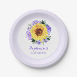 Plato De Papel Baby Shower Sunflower Purple Floral personalizada