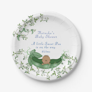 Plato De Papel Baby Shower Sweet Pea Green Vines Ethnic