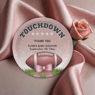 Plato De Papel Baby Shower táctil de cinta rosada para el fútbol