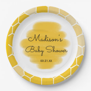 Plato De Papel Baby Shower tema de la miel amarilla