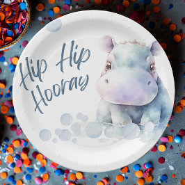 Plato De Papel Baby Shower Temático Hippo