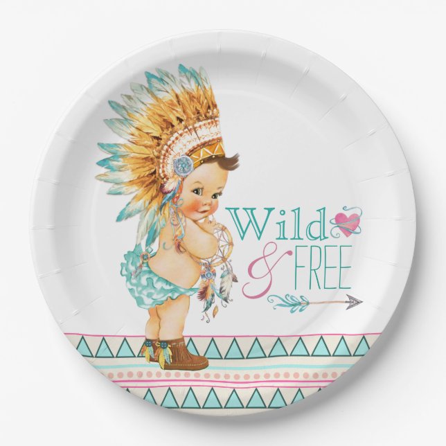 Plato De Papel Baby Shower tribal chicas (Anverso)