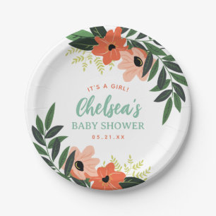Plato De Papel Baby Shower Tropical Floral Personalizado