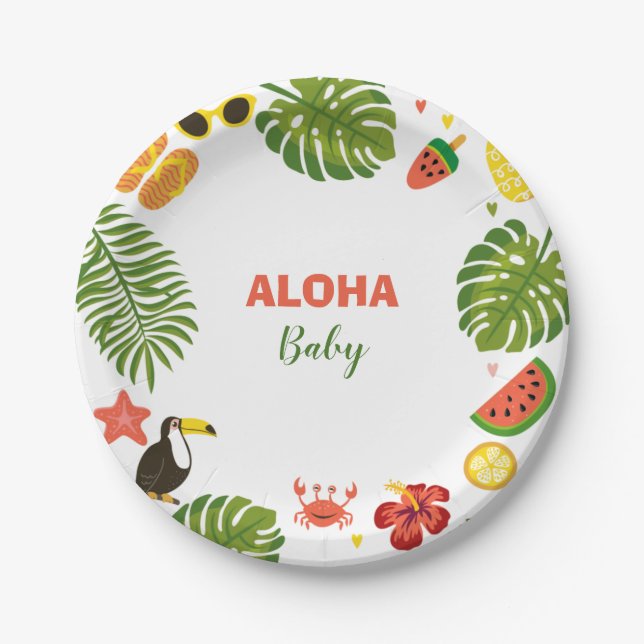 Plato De Papel Baby Shower Tropical Hawaiano Aloha (Anverso)