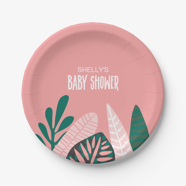 Plato De Papel Baby Shower tropical rosa (Anverso)