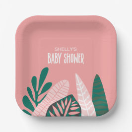 Plato De Papel Baby Shower tropical rosa