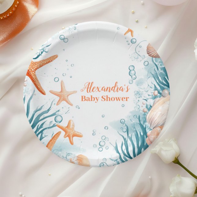 Plato De Papel Baby Shower Tropical Summer Beach Starfish (Subido por el creador)