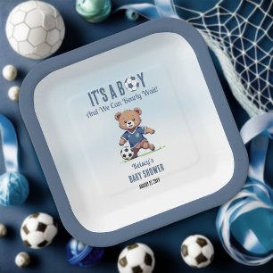 Plato De Papel Baby Shower, un jugador de fútbol que espera a un 