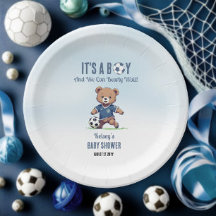 Plato De Papel Baby Shower, un jugador de fútbol que espera a un 