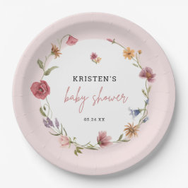 Plato De Papel Baby Shower, un pequeño Chica de flores silvestres