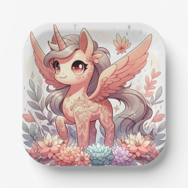 Plato De Papel Baby Shower unicornio encantado (Anverso)