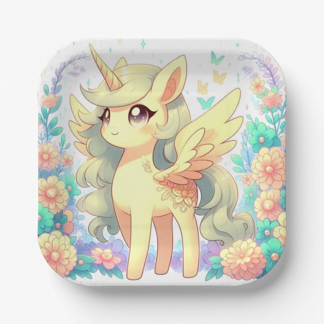Plato De Papel Baby Shower Unicornio simple (Anverso)