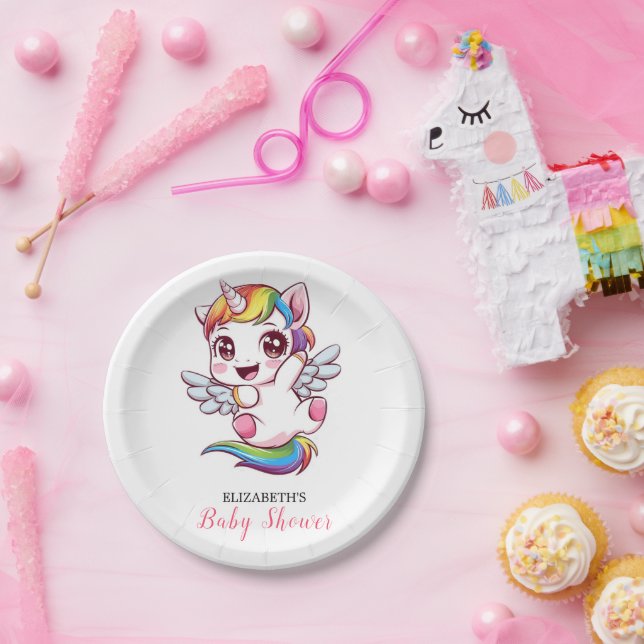 Plato De Papel Baby Shower Unicornio simple y absurdo (Fiesta)