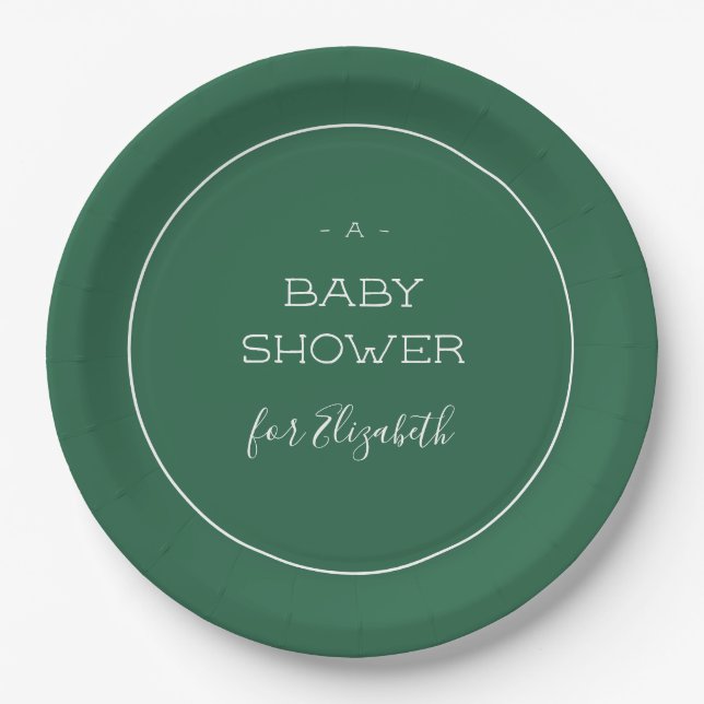 Plato De Papel Baby Shower verde forestal (Anverso)