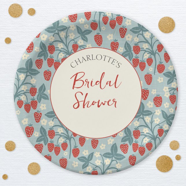 Plato De Papel Baby Shower Vintage de Fresa (Vintage strawberry pattern bridal shower paper plates)
