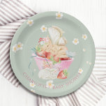 Plato De Papel Baby Shower Watercolor Chica Fairy Cute Rabbit<br><div class="desc">Las toallas de Fiesta de papel Fairy Cute Rabbit, Chica de acuarela de Baby Shower, presentan un lindo y moderno acuarela de moda bebé hadas durmiendo en un bol de fresas rojas con un conejo durmiendo al lado del tazón en un fondo verde con tu texto personalizado de Baby Shower...</div>