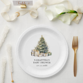 Plato De Papel Baby Shower Watercolor Christmas Tree Winter
