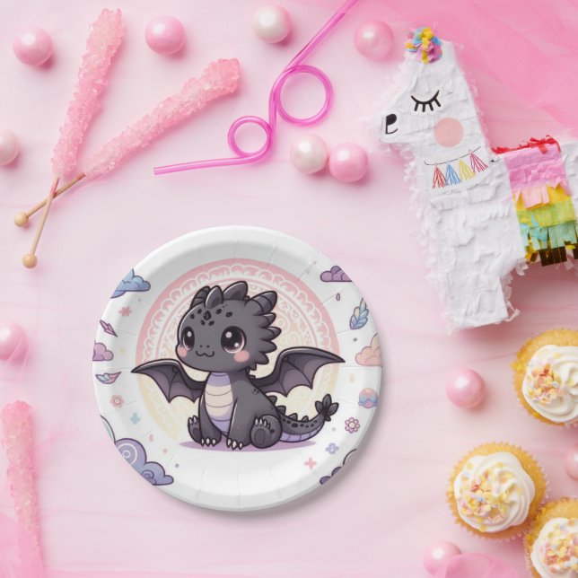 Plato De Papel Baby Shower Whimsical Elegante Dragon (Fiesta)