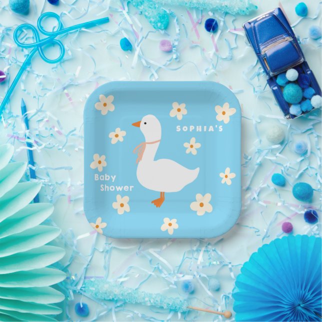 Plato De Papel Baby Shower White Goose and Daisies (Fiesta)