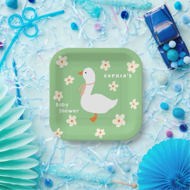 Plato De Papel Baby Shower White Goose and Daisies (Fiesta)