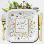 Plato De Papel Baby Shower Wildflowers<br><div class="desc">Los elegantes platos de papel cuadrado de "oh,  nena" para bebés con ducha cuentan con un elegante borde de flores silvestres acuáticas y sus detalles con letras de moda. COINCIDIENDO elementos de nuestra colección.</div>