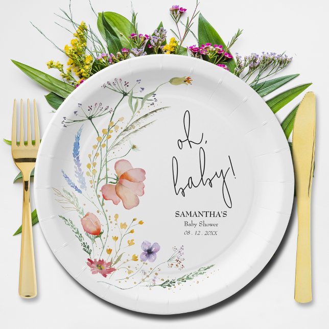 Plato De Papel Baby Shower Wildflowers (Oh, Baby! Wildflowers Baby Shower Paper Plates)