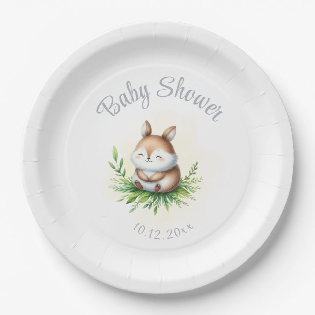 Plato De Papel Baby Shower Woodland Animal (Anverso)