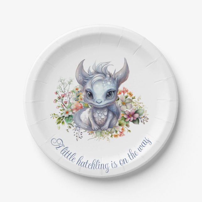 Plato De Papel Baby Silver Dragon Baby Shower (Anverso)