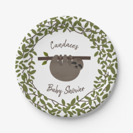 Plato De Papel Baby Sloth Green Baby Shower