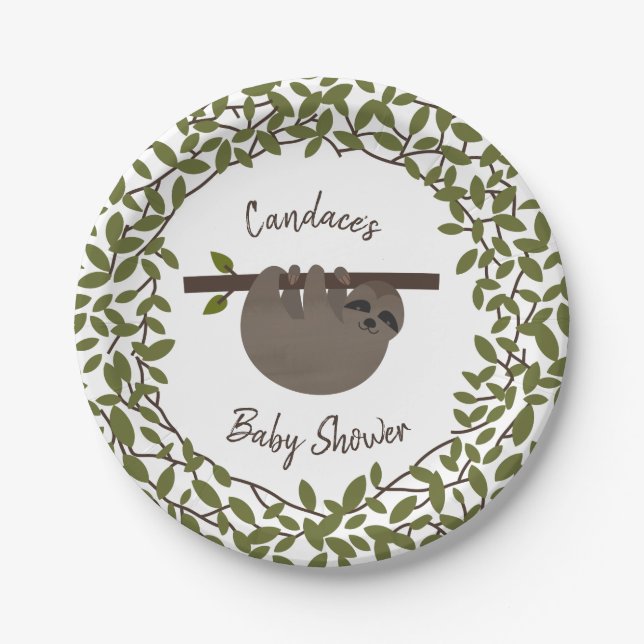 Plato De Papel Baby Sloth Green Baby Shower (Anverso)
