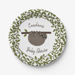 Plato De Papel Baby Sloth Greenery Baby Shower