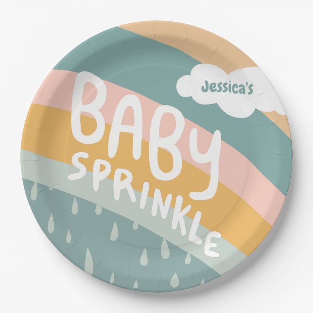 Plato De Papel BABY SPRINKLE Cute nubes Personalizado pastel arco (Anverso)