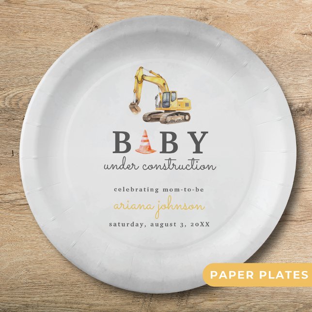 Plato De Papel Baby Under Construction Boy Baby Shower (Subido por el creador)