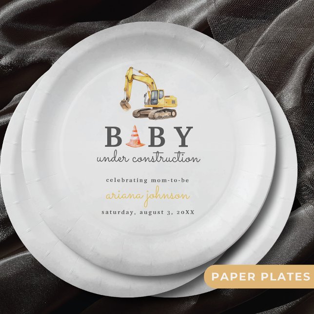 Plato De Papel Baby Under Construction Boy Baby Shower (Subido por el creador)