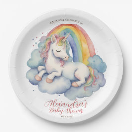 Plato De Papel Baby Unicorn Chica Baby Shower