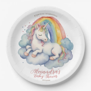 Plato De Papel Baby Unicorn Chica Baby Shower
