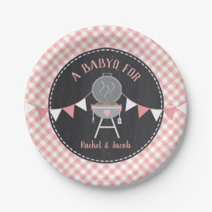 Plato De Papel BABYQ Pink Gingham Chalkboard Chica Baby Shower